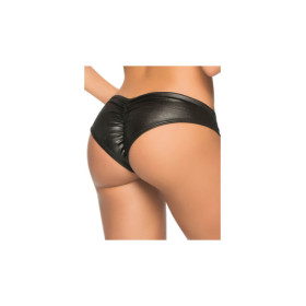 Tanga noir wetlook froncé sur les fesses 